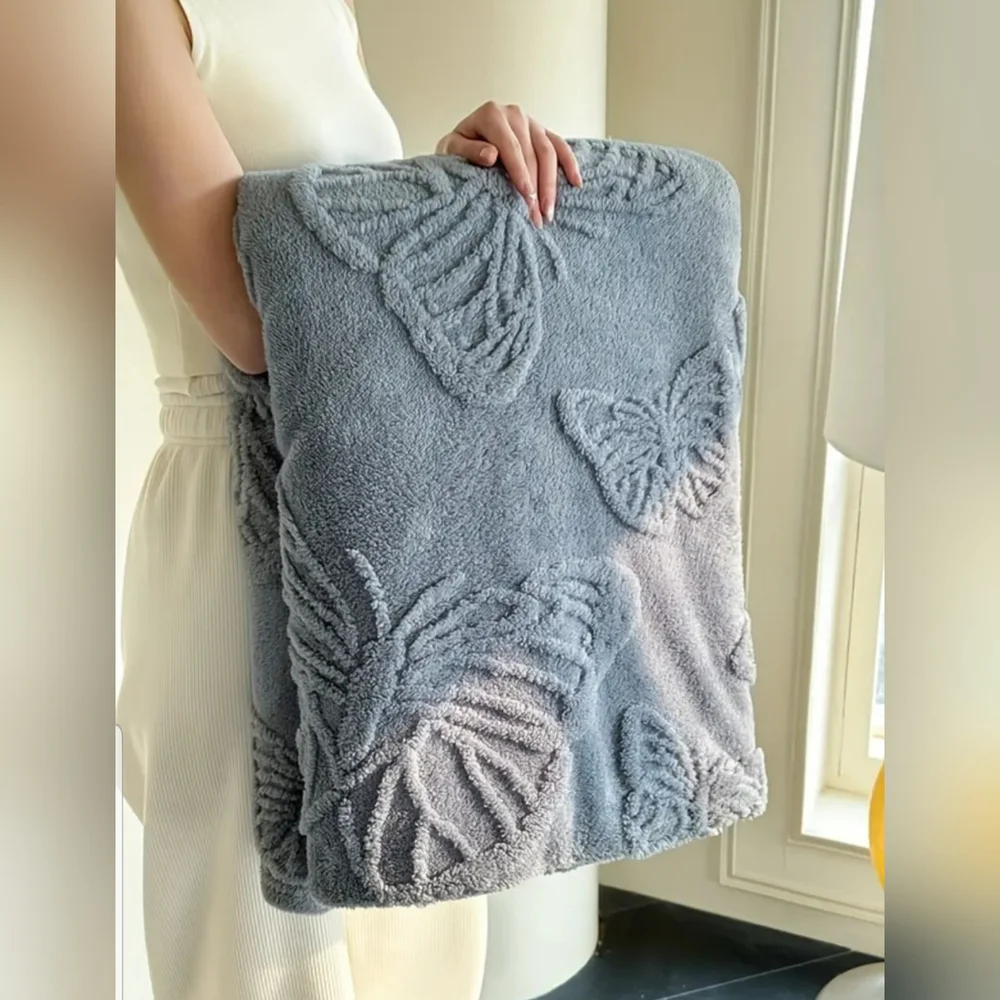 Super Soft Blue Embroidered Butterfly Throw Blanket